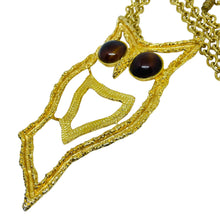 Load image into Gallery viewer, Vintage gold tone owl brown glass eyes huge modernist designer necklace

