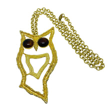 Load image into Gallery viewer, Vintage gold tone owl brown glass eyes huge modernist designer necklace
