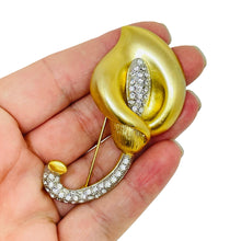 Load image into Gallery viewer, Vintage gold tone pave rhinestones flower designer brooch

