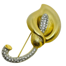 Load image into Gallery viewer, Vintage gold tone pave rhinestones flower designer brooch
