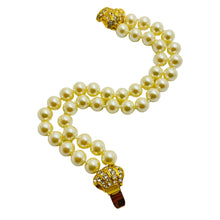Load image into Gallery viewer, Vintage gold tone pearl bow crystsl designer bracelet
