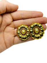 Load image into Gallery viewer, Vintage gold tone pearl enamel designer clip on earrings
