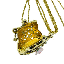 Load image into Gallery viewer, Vintage gold tone pearl porcelain rose purse pendant chain necklace

