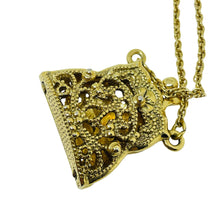 Load image into Gallery viewer, Vintage gold tone pearl porcelain rose purse pendant chain necklace
