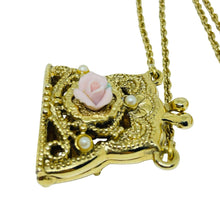 Load image into Gallery viewer, Vintage gold tone pearl porcelain rose purse pendant chain necklace
