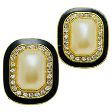 Load image into Gallery viewer, Vintage gold tone pearl rhinestone enamel designer earrings

