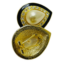 Load image into Gallery viewer, Vintage gold tone pearl rhinestone enamel designer runway earrings
