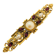 Load image into Gallery viewer, Vintage gold tone pearl rhinestones designer brooch

