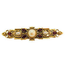 Load image into Gallery viewer, Vintage gold tone pearl rhinestones designer brooch
