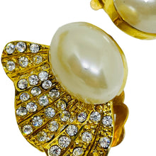 Load image into Gallery viewer, Vintage gold tone pearl rhinestones designer clip on earrings
