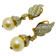 Load image into Gallery viewer, Vintage gold tone pearls rhinestones dangle designer clip on earrings
