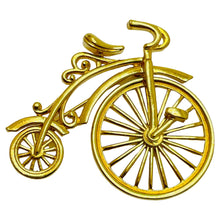 Load image into Gallery viewer, Vintage gold tone penny farthing bicycle bike designer brooch
