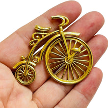 Load image into Gallery viewer, Vintage gold tone penny farthing bicycle bike designer brooch
