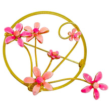 Load image into Gallery viewer, Vintage gold tone pink enamel flowers designer brooch
