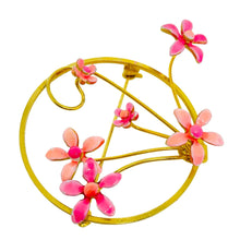 Load image into Gallery viewer, Vintage gold tone pink enamel flowers designer brooch
