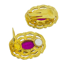 Load image into Gallery viewer, Vintage gold tone pink glass designer clip on earrings
