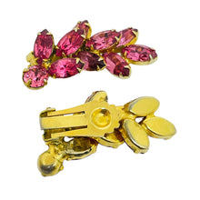 Load image into Gallery viewer, Vintage gold tone pink navette rhinestones designer clip on earrings
