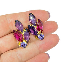 Load image into Gallery viewer, Vintage gold tone pink purple glass designer clip on earrings
