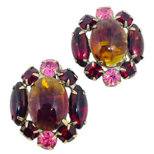 Load image into Gallery viewer, Vintage gold tone pink red watermelon glass rhinestones designer clip earrings
