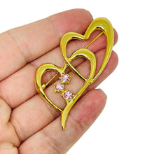 Load image into Gallery viewer, Vintage gold tone pink rhinestone heart designer brooch
