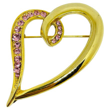 Load image into Gallery viewer, Vintage gold tone pink rhinestone heart designer brooch
