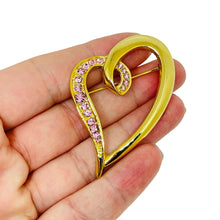 Load image into Gallery viewer, Vintage gold tone pink rhinestone heart designer brooch
