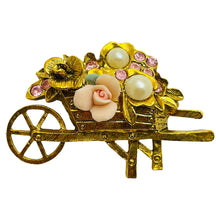 Load image into Gallery viewer, Vintage gold tone pink stones designer brooch
