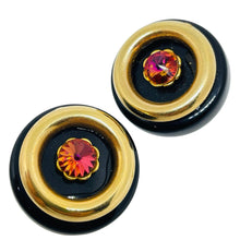 Load image into Gallery viewer, Vintage gold tone pink watermelon glass designer clip on earrings
