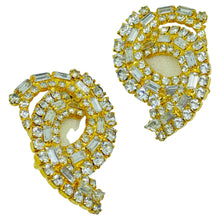 Load image into Gallery viewer, Vintage gold tone prong rhinestones designer clip on earrings
