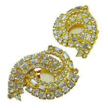 Load image into Gallery viewer, Vintage gold tone prong rhinestones designer clip on earrings
