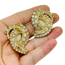 Load image into Gallery viewer, Vintage gold tone prong rhinestones designer clip on earrings
