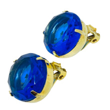 Load image into Gallery viewer, Vintage gold tone purple blue watermelon glass designer clip on earrings
