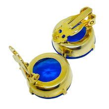 Load image into Gallery viewer, Vintage gold tone purple blue watermelon glass designer clip on earrings

