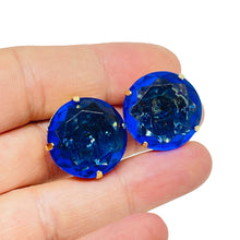 Load image into Gallery viewer, Vintage gold tone purple blue watermelon glass designer clip on earrings
