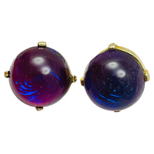 Load image into Gallery viewer, Vintage gold tone purple glass designer screw back earrings
