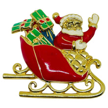 Load image into Gallery viewer, Vintage gold tone red enamel Christmas Santa designer brooch earrings set
