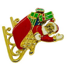 Load image into Gallery viewer, Vintage gold tone red enamel Christmas Santa designer brooch earrings set
