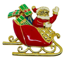 Load image into Gallery viewer, Vintage gold tone red enamel Christmas Santa designer brooch earrings set
