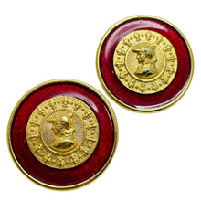 Load image into Gallery viewer, Vintage gold tone red enamel Etruscan massive pierced earrings
