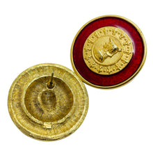 Load image into Gallery viewer, Vintage gold tone red enamel Etruscan massive pierced earrings
