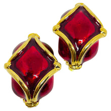 Load image into Gallery viewer, Vintage gold tone red enamel designer 80's clip on earrings
