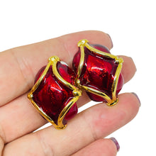 Load image into Gallery viewer, Vintage gold tone red enamel designer 80's clip on earrings
