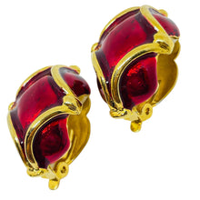 Load image into Gallery viewer, Vintage gold tone red enamel designer 80's clip on earrings
