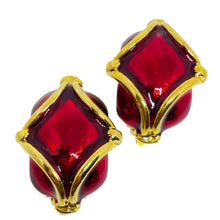 Load image into Gallery viewer, Vintage gold tone red enamel designer 80's clip on earrings
