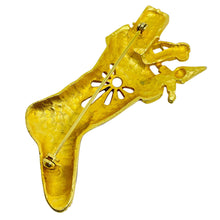 Load image into Gallery viewer, Vintage gold tone red enamel rhinestones Christmas stocking designer brooch
