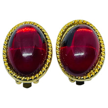 Load image into Gallery viewer, Vintage gold tone red glass designer clip on earrings
