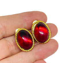Load image into Gallery viewer, Vintage gold tone red glass designer clip on earrings
