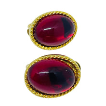 Load image into Gallery viewer, Vintage gold tone red glass designer clip on earrings
