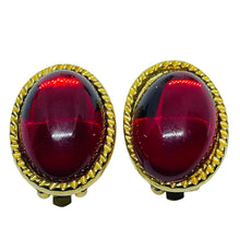 Load image into Gallery viewer, Vintage gold tone red glass designer clip on earrings
