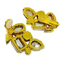 Load image into Gallery viewer, Vintage gold tone red resin rhinestones designer clip on earrings
